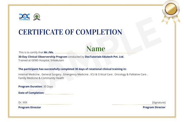 Certificate for Observership